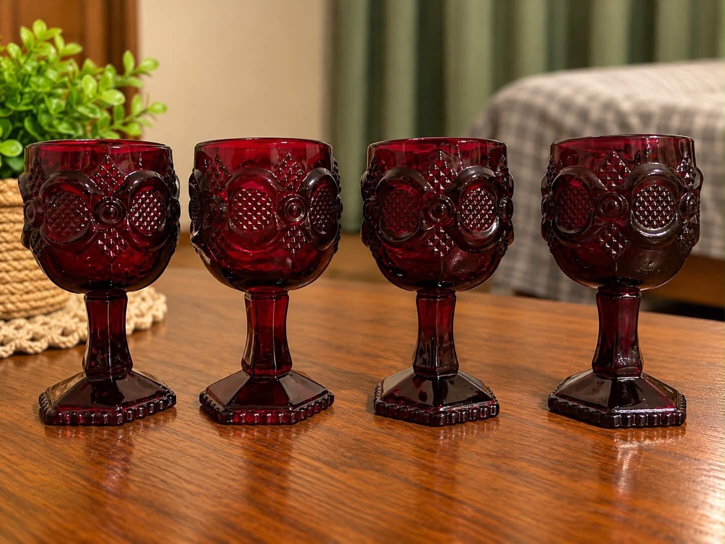 Set of 4 Vintage Avon Ruby Red Glass Shot Glasses