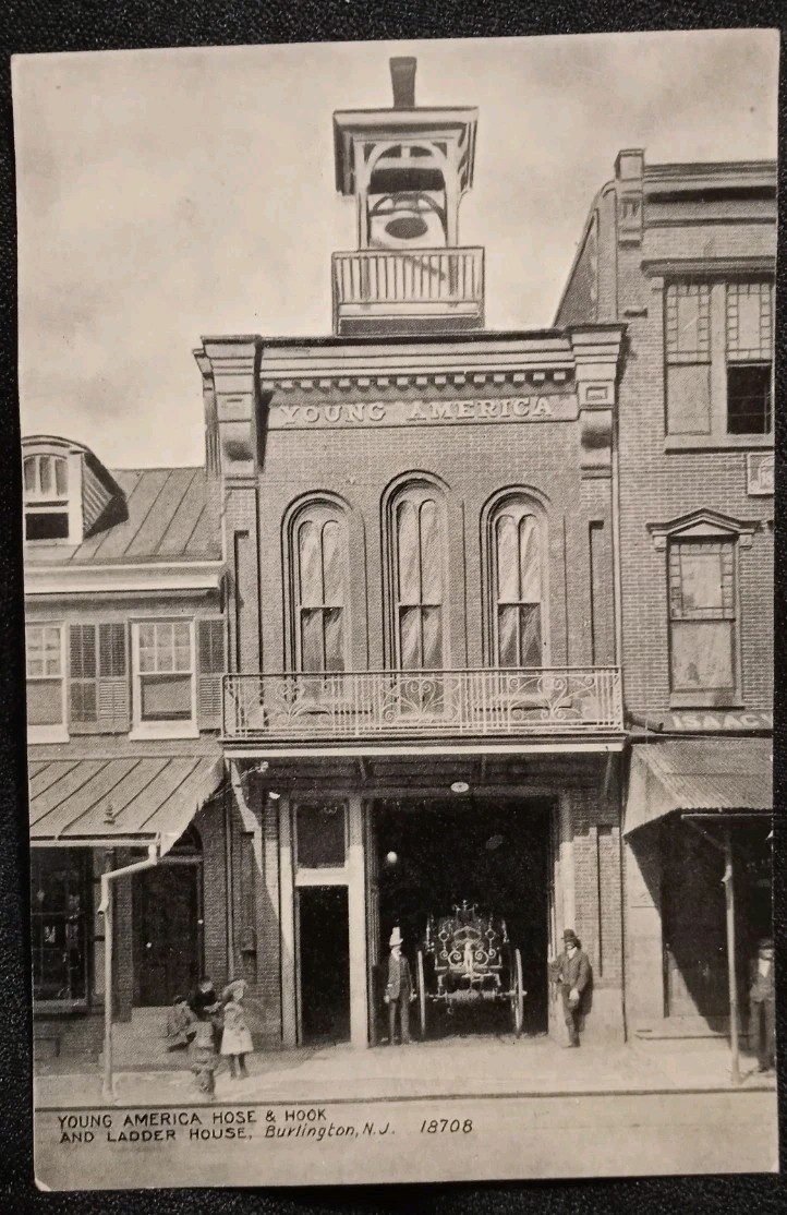 Vintage 1900s Young America Hose &  Hook & Ladder House Burlington, NJ Postcard