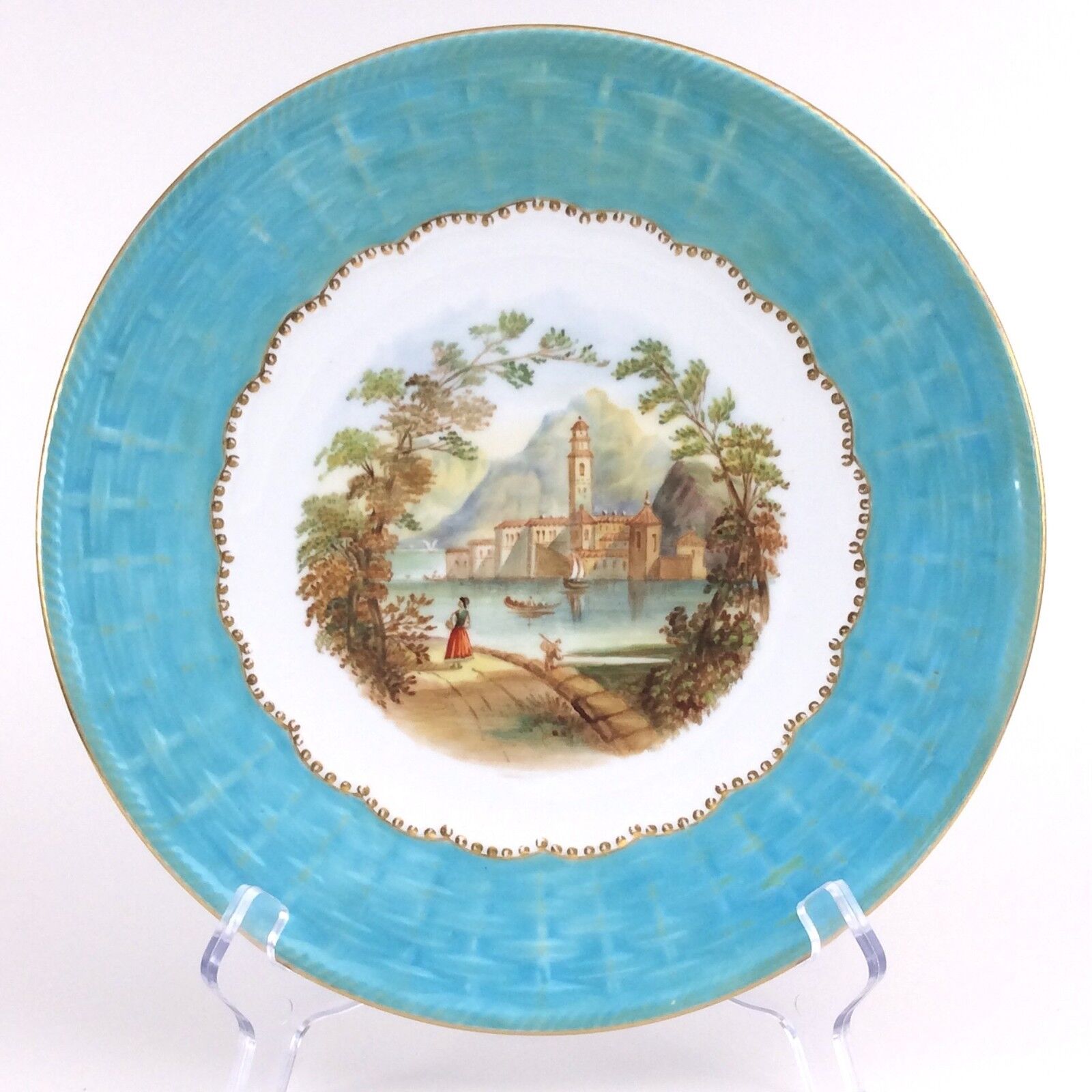 Antique Charles Ford Hand Painted Wicker Design Aquamarine Trim 9 in Plate I094