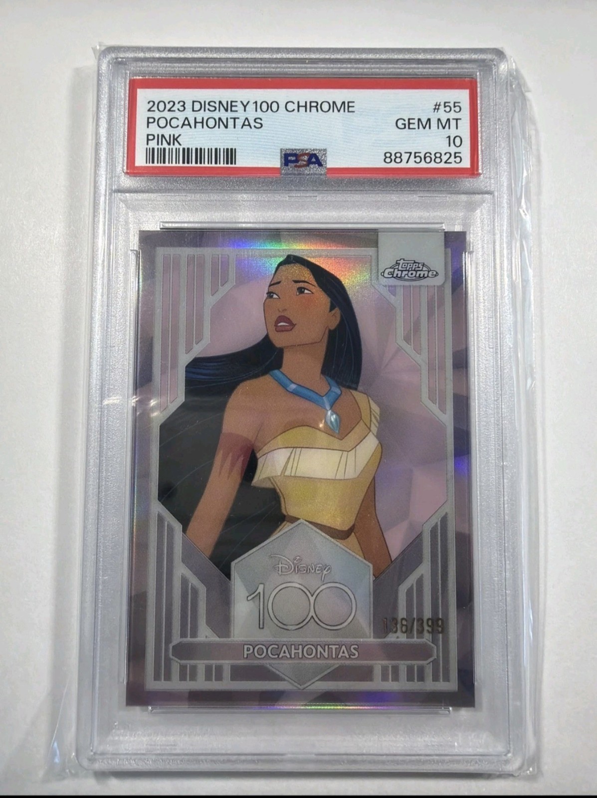 2023 TOPPS CHROME DISNEY 100 PINK REFRACTOR #55 POCAHONTAS /399 PSA 10