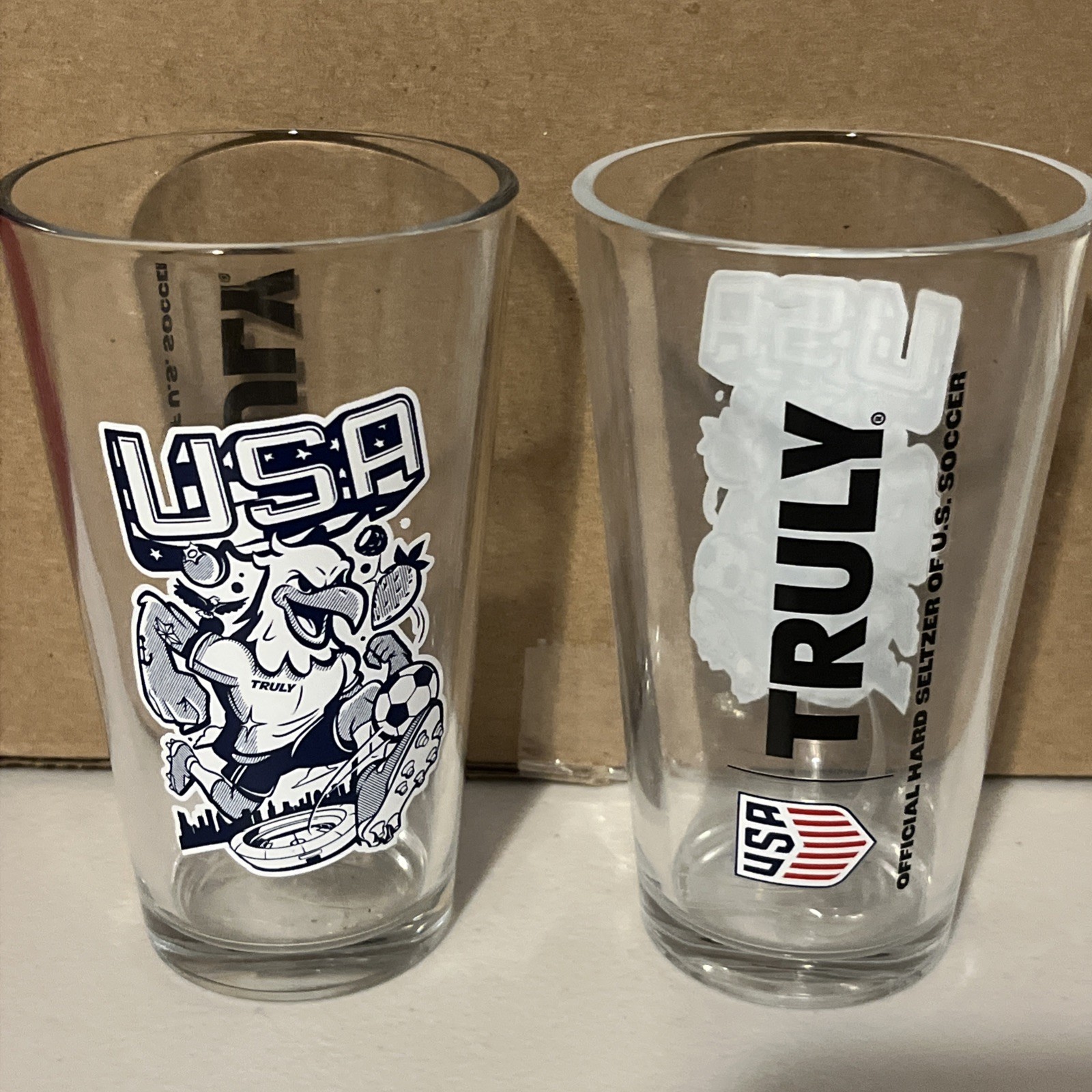 Truly Hard Seltzer Team USA Soccer Pint Beer Drinking Glass - 2 Glasses