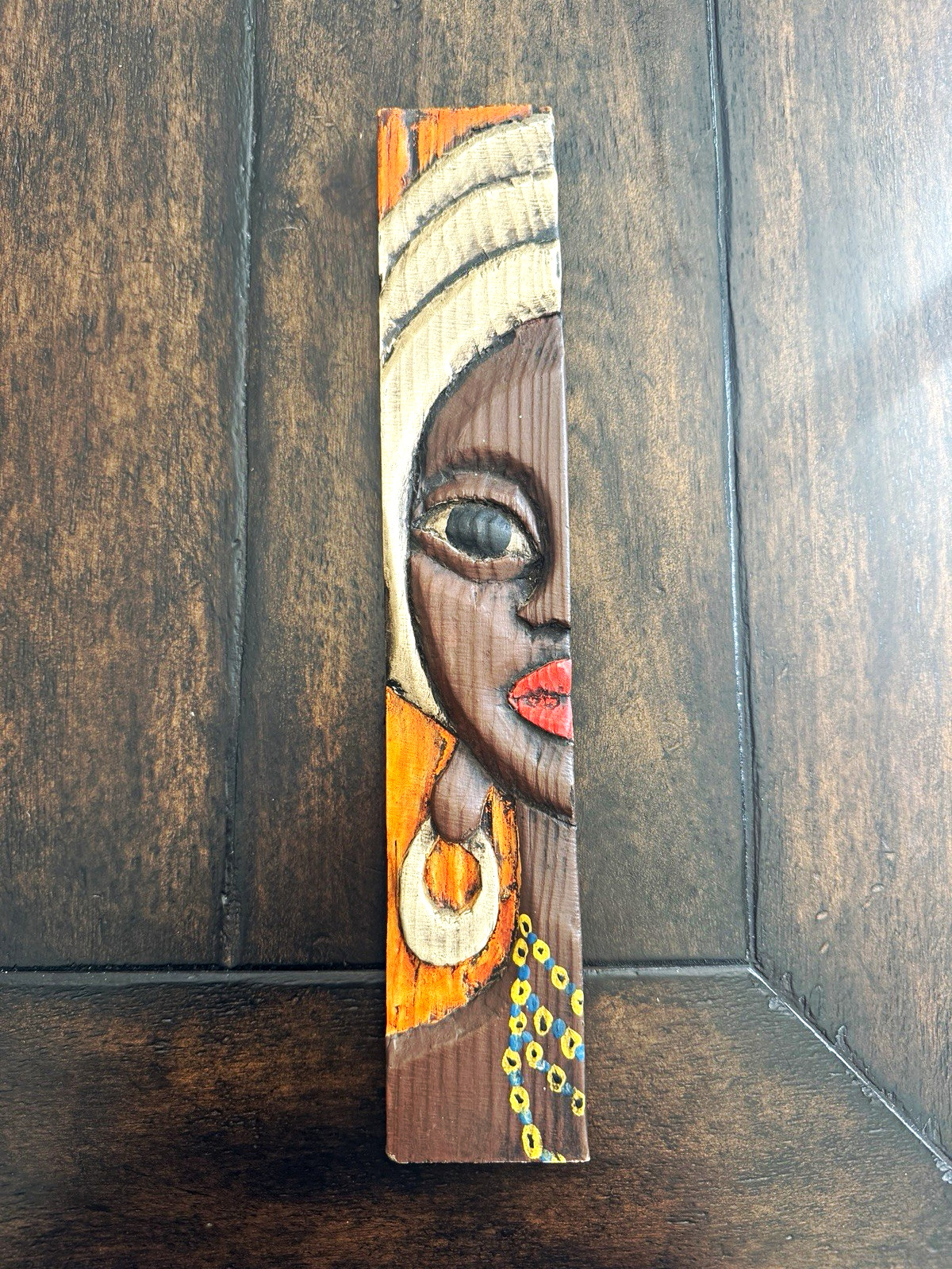 Beautiful African Tribal Hand Carved Hand Painted Woman Wall Plaque