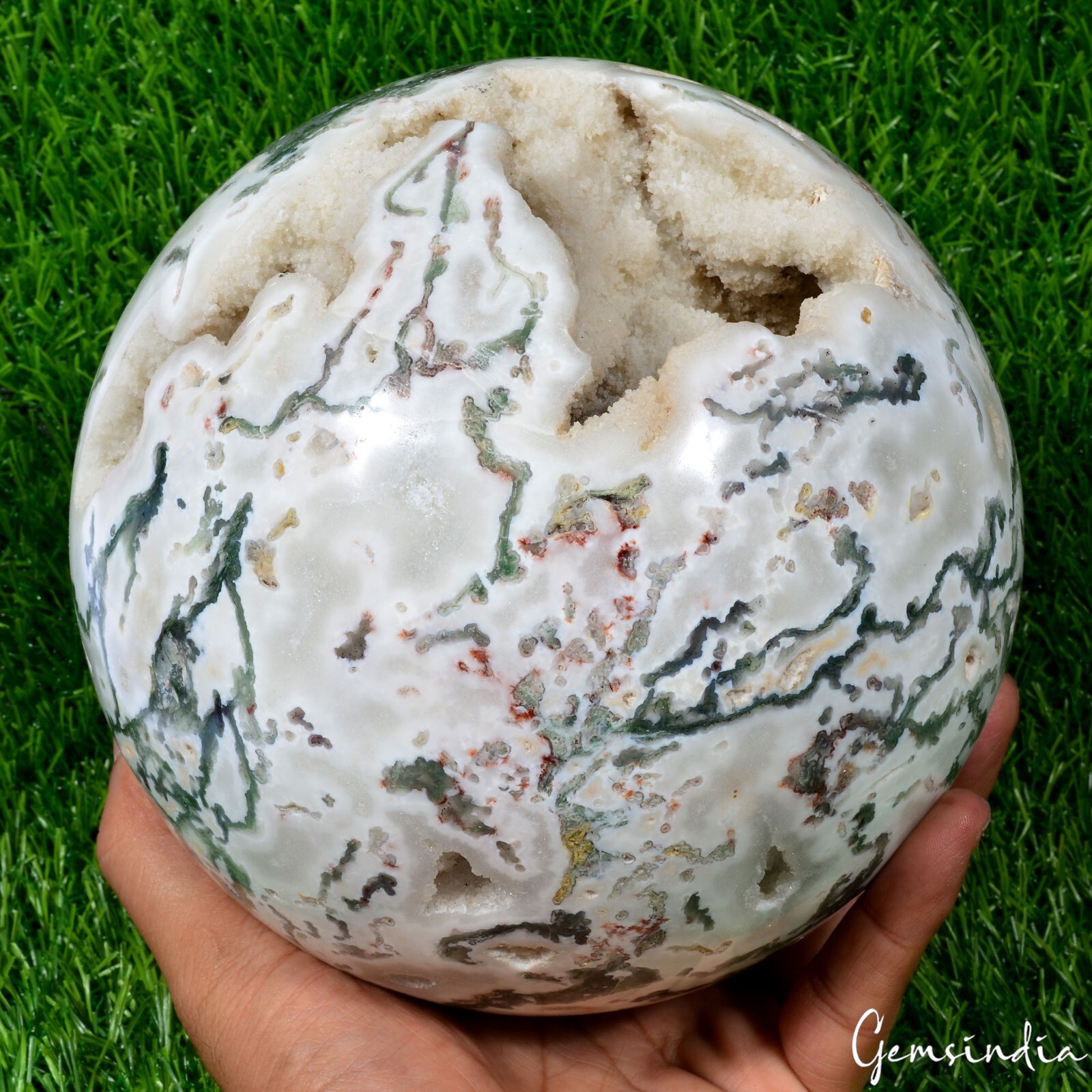 5.7Kg Natural Druzy Dendrite Moss Agate Crystal Mineral Large Ball/Sphere 6.5