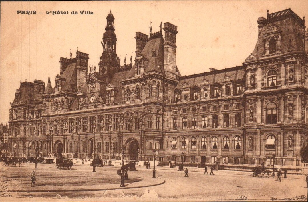 Paris - Hotel de Ville (City Hall) - Antique Sepia Postcard - circa 1912