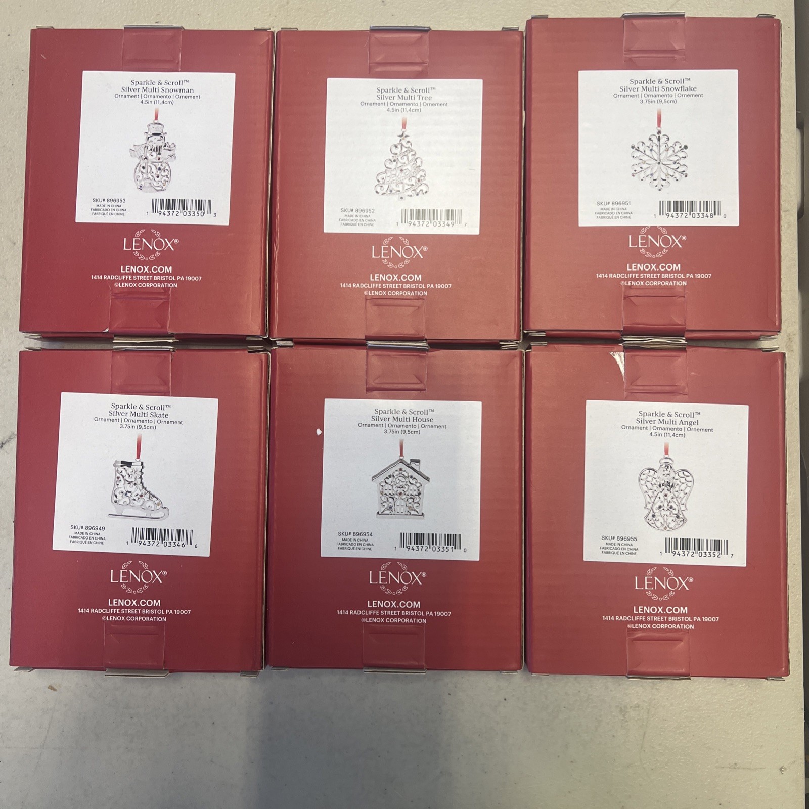 Lot 6 Lenox Sparkle and Scroll Silver Multi Christmas Ornaments New
