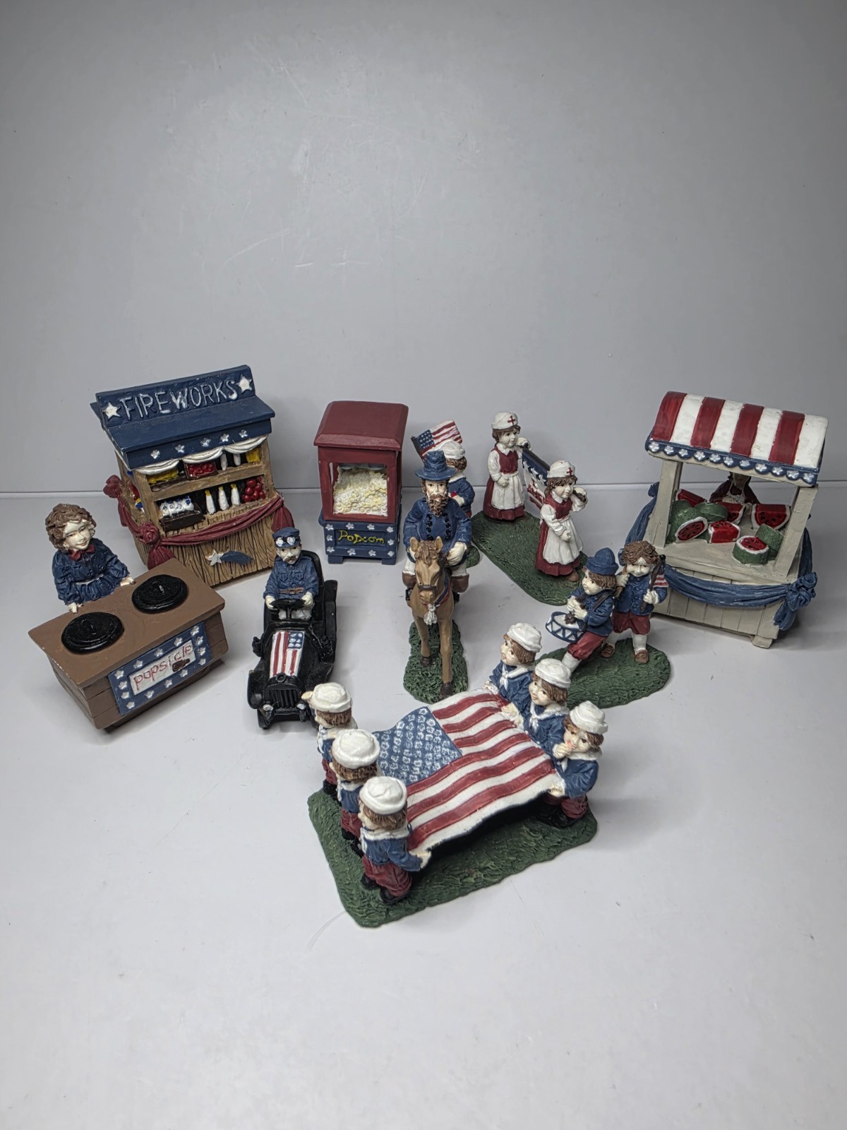 Vintage Patriotic Liberty Day Miniature Village Figurine Lot of 10