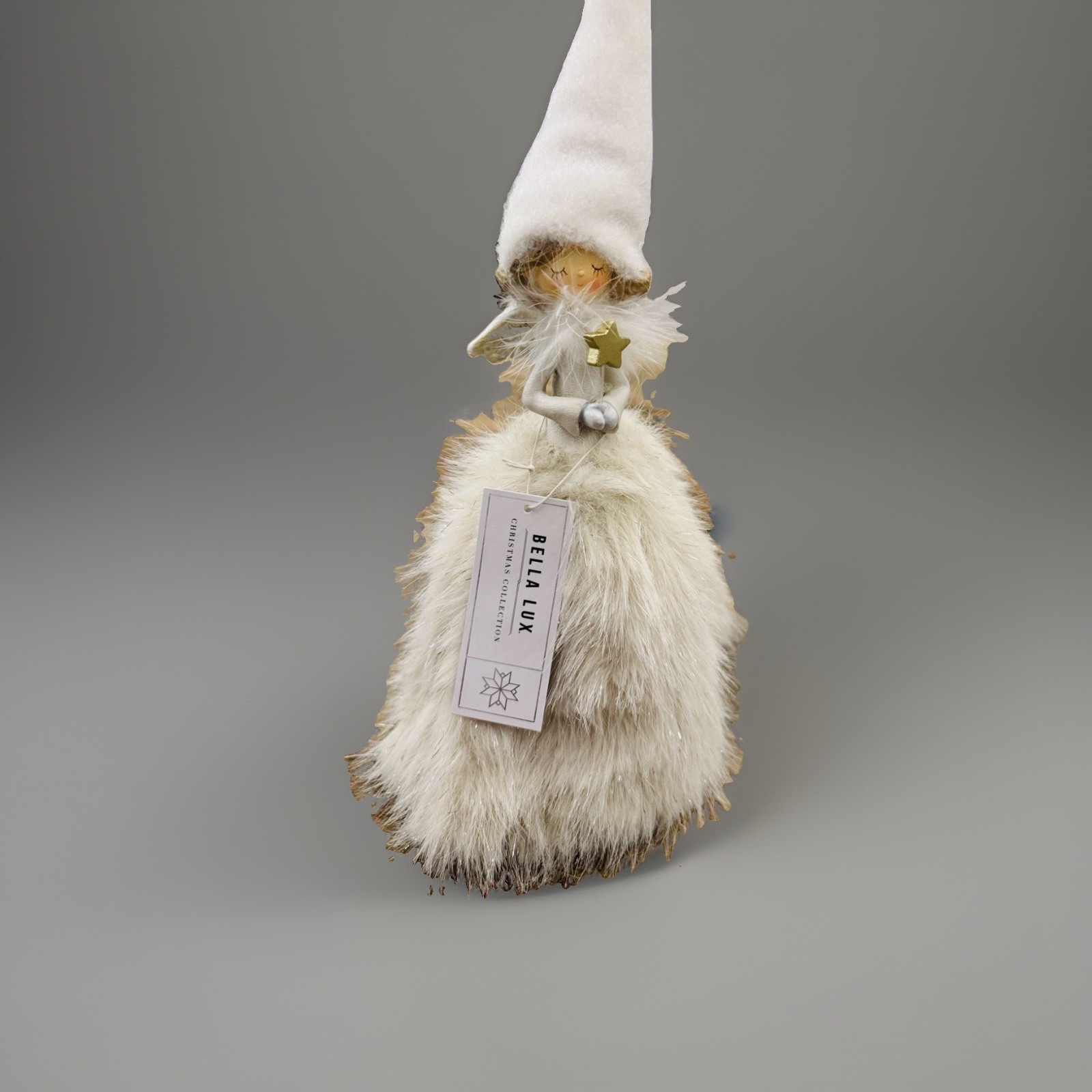 ❄️NWT Bella Lux Faux Fur Christmas Angel Table Top Figure