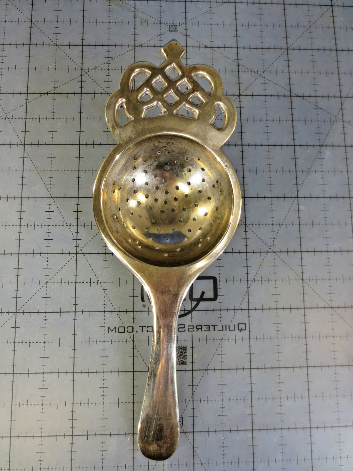 Vintage E.P.N.S. Brass Over Cup Tea Strainer