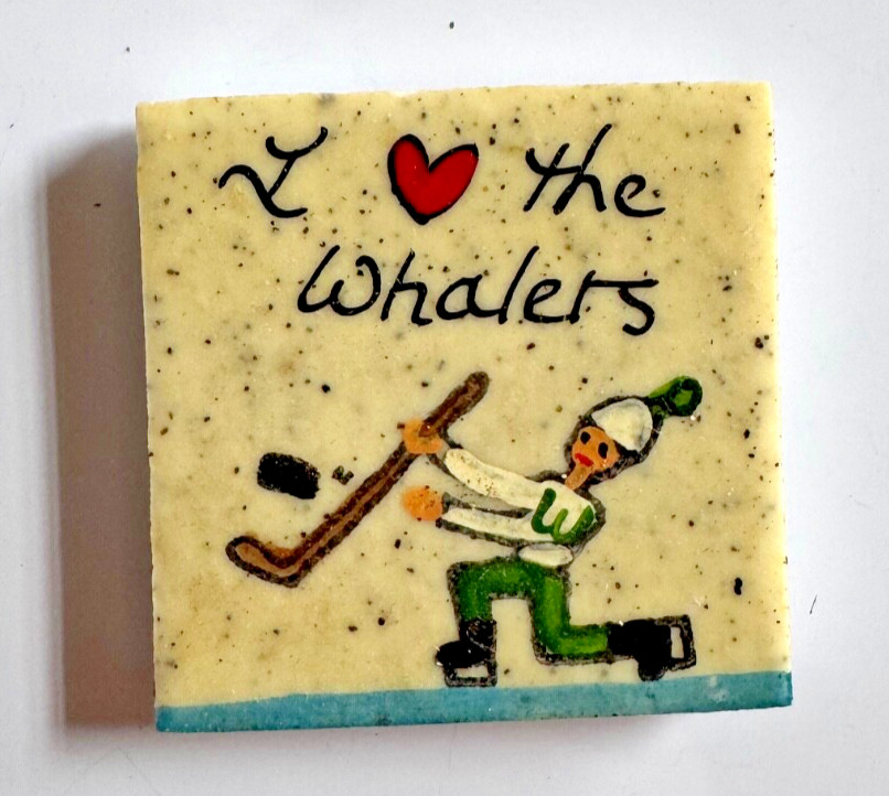 Vintage 1980's Artisan Refrigerator Magnet Hartford Whalers Ceramic Tile Painted