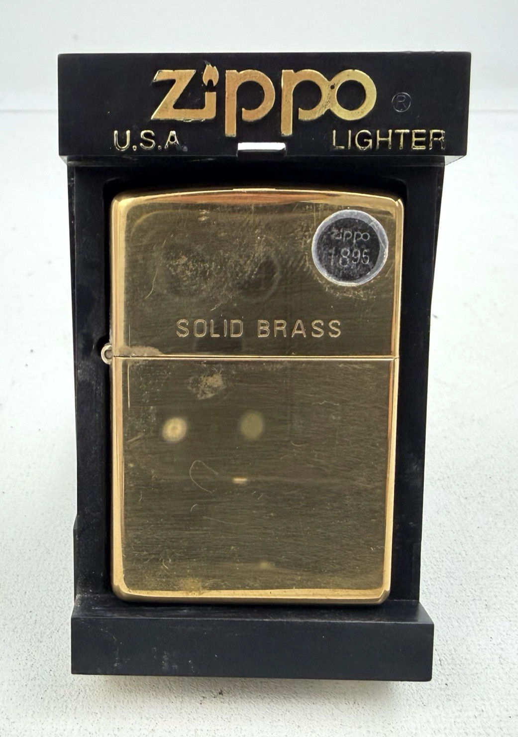 Vtg 1998 Zippo Lighter Solid Brass Etched & Brass Insert & Original Case Unfired