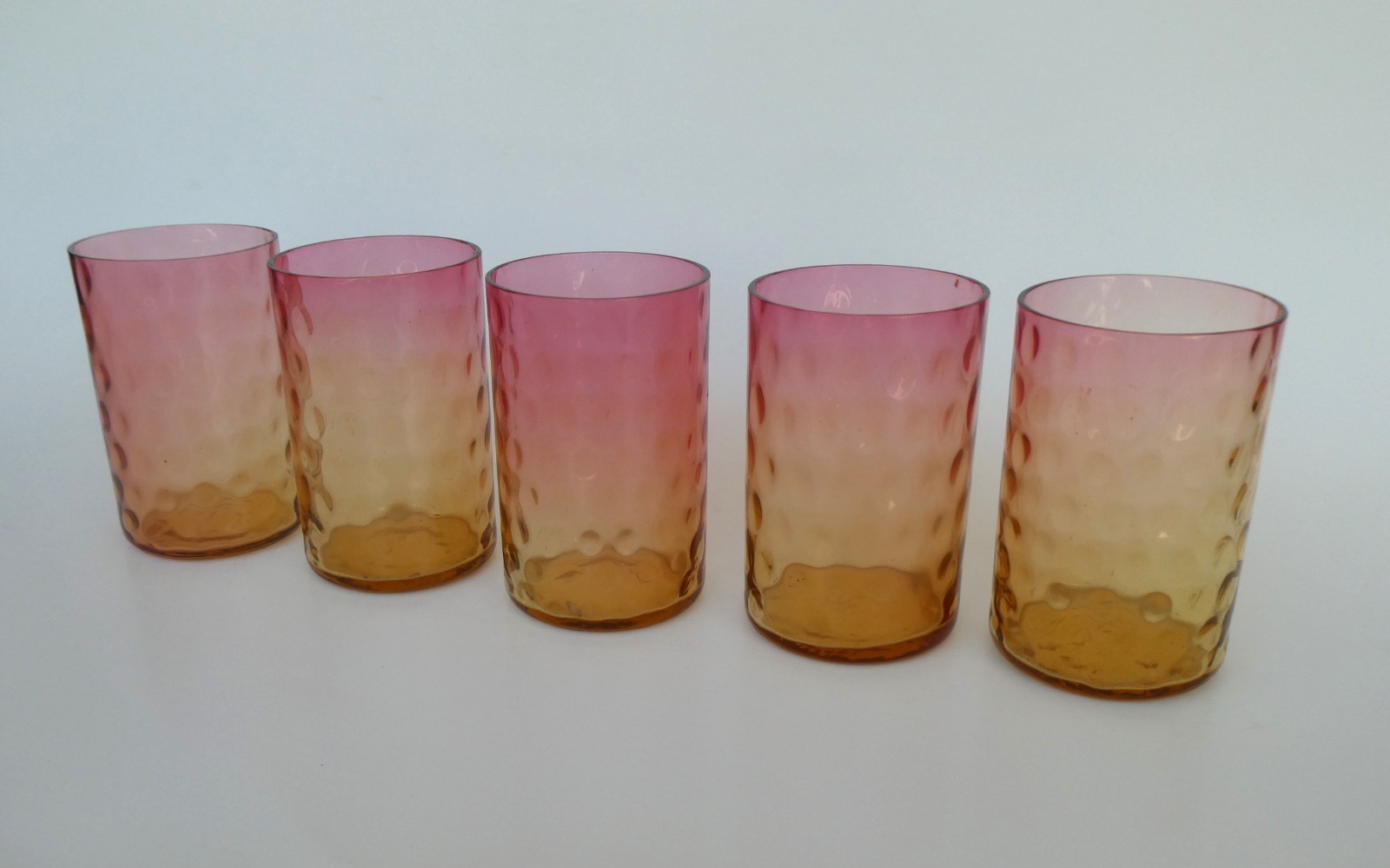 Antique Amberina Set of 5 Inverted Coin Dot Tumblers Signed Libbey Local Estate