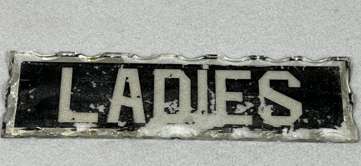 Antique Art Deco Scalloped Glass Ladies Sign Reverse Painted Restroom Door 8x2