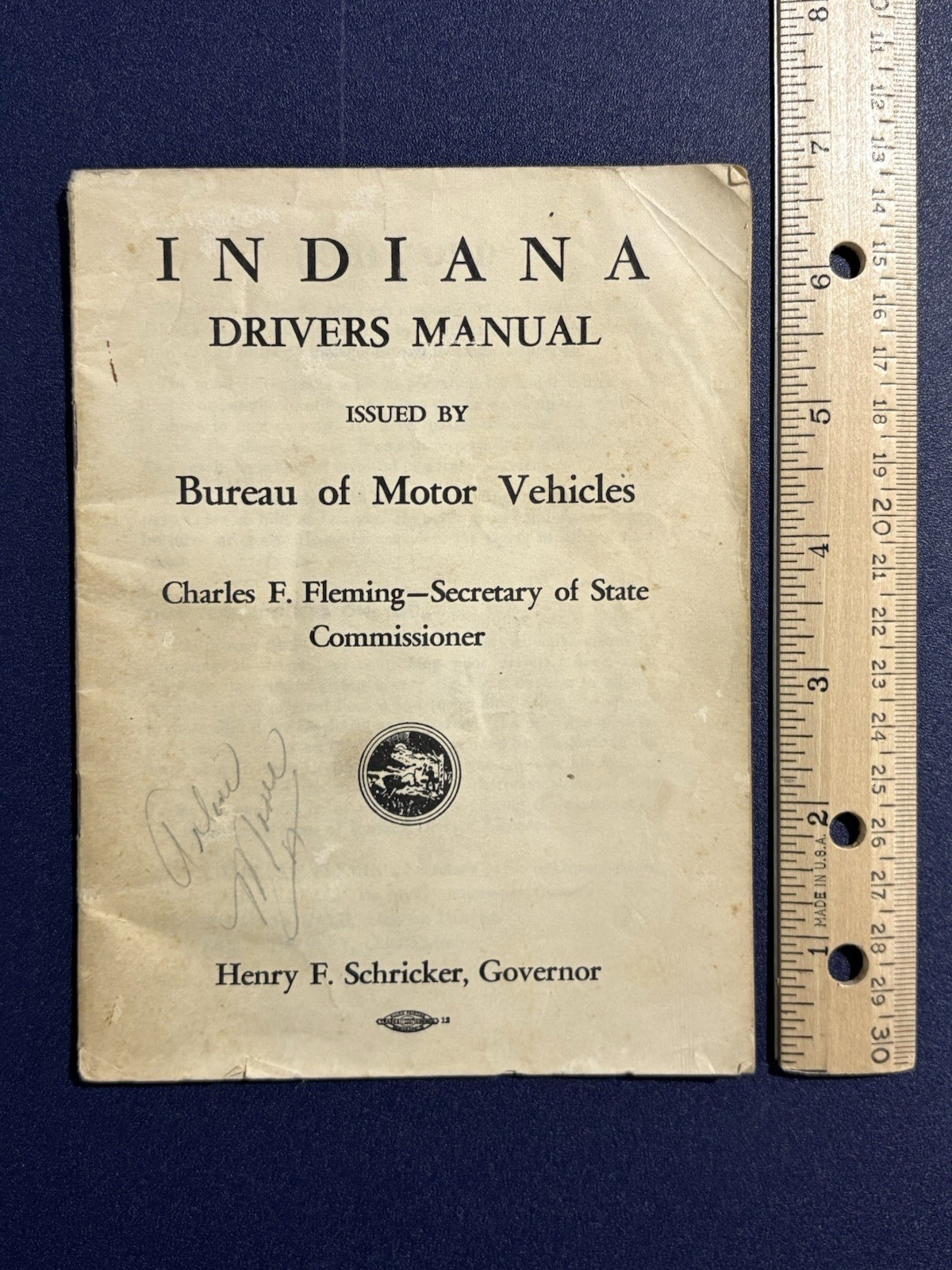 Vintage Indiana Drivers Manual BMV c1950 Henry Schricker Charles Fleming