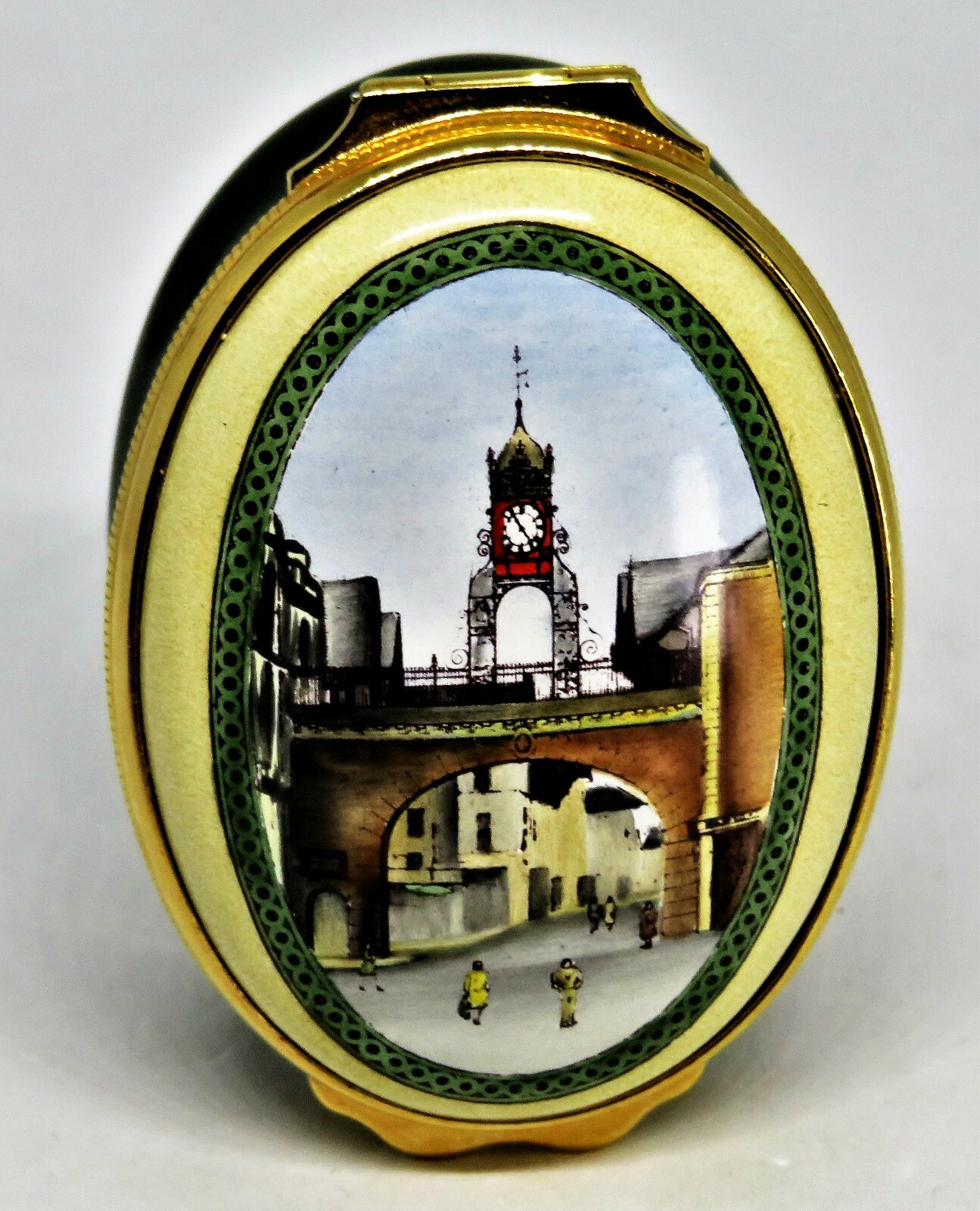 HALCYON DAYS ENAMEL BOX - QUEEN VICTORIA CLOCK TOWER -CHESTER- ROMAN WALLED CITY
