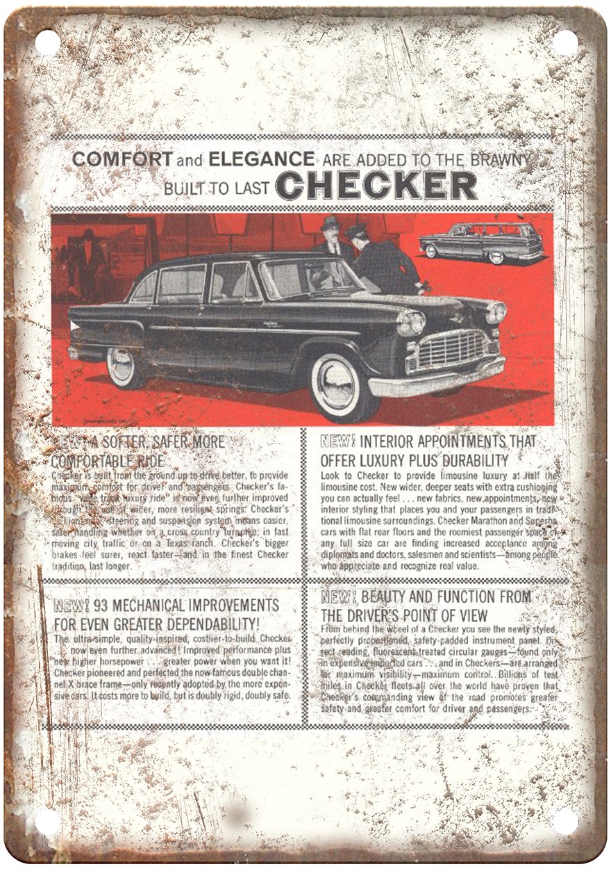 1962 Checker Vintage Automobile Ad Retro Look Metal Sign AM9011
