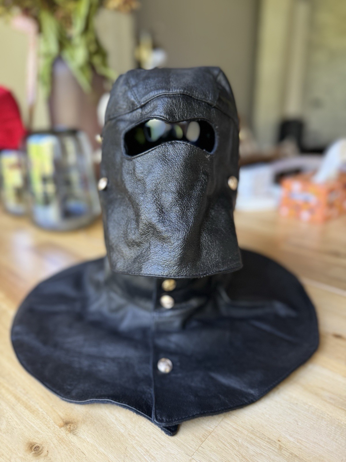Vintage Soviet Leather Navy/ Naval  Protective Hood Mask, Cyclops,  Black, USSR