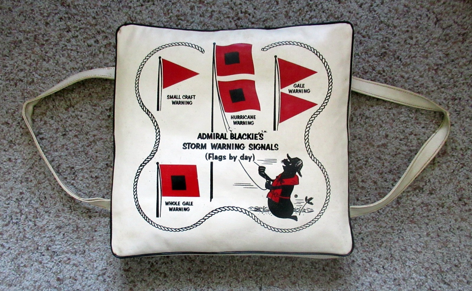 Vintage 1960s Admiral Blackie\'s Red Safety Rules Vinyl Boat Seat Cushion VGC