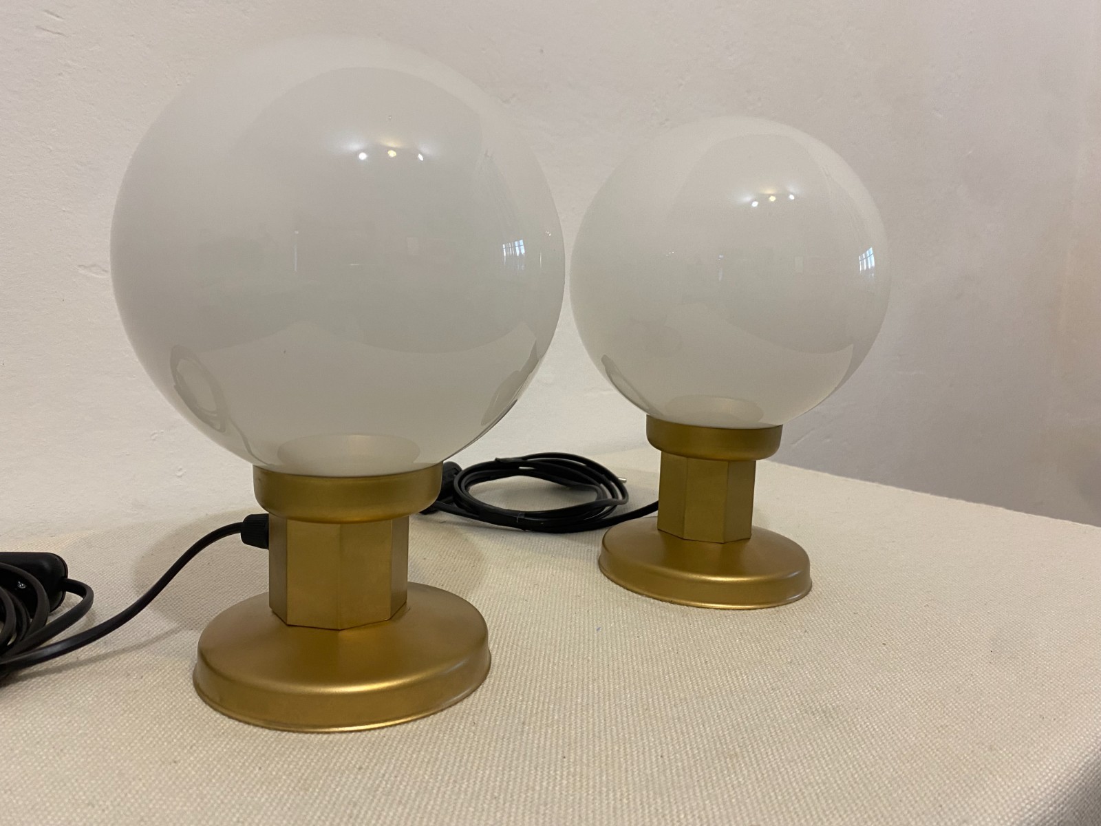 Pair Vintage MCM Space Age Opal Glass Globe Table Lamps Yugoslavia KOZOLE