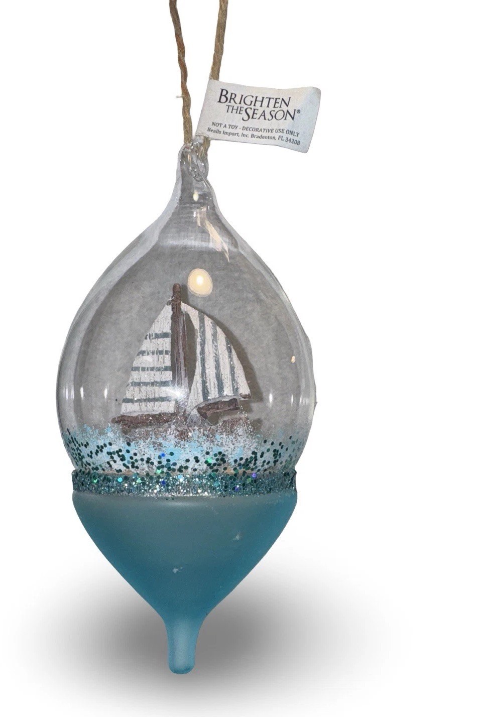 Brighten the Season Shellabrate Ornament Sailboat Coastal Beach Glass Drop Boat