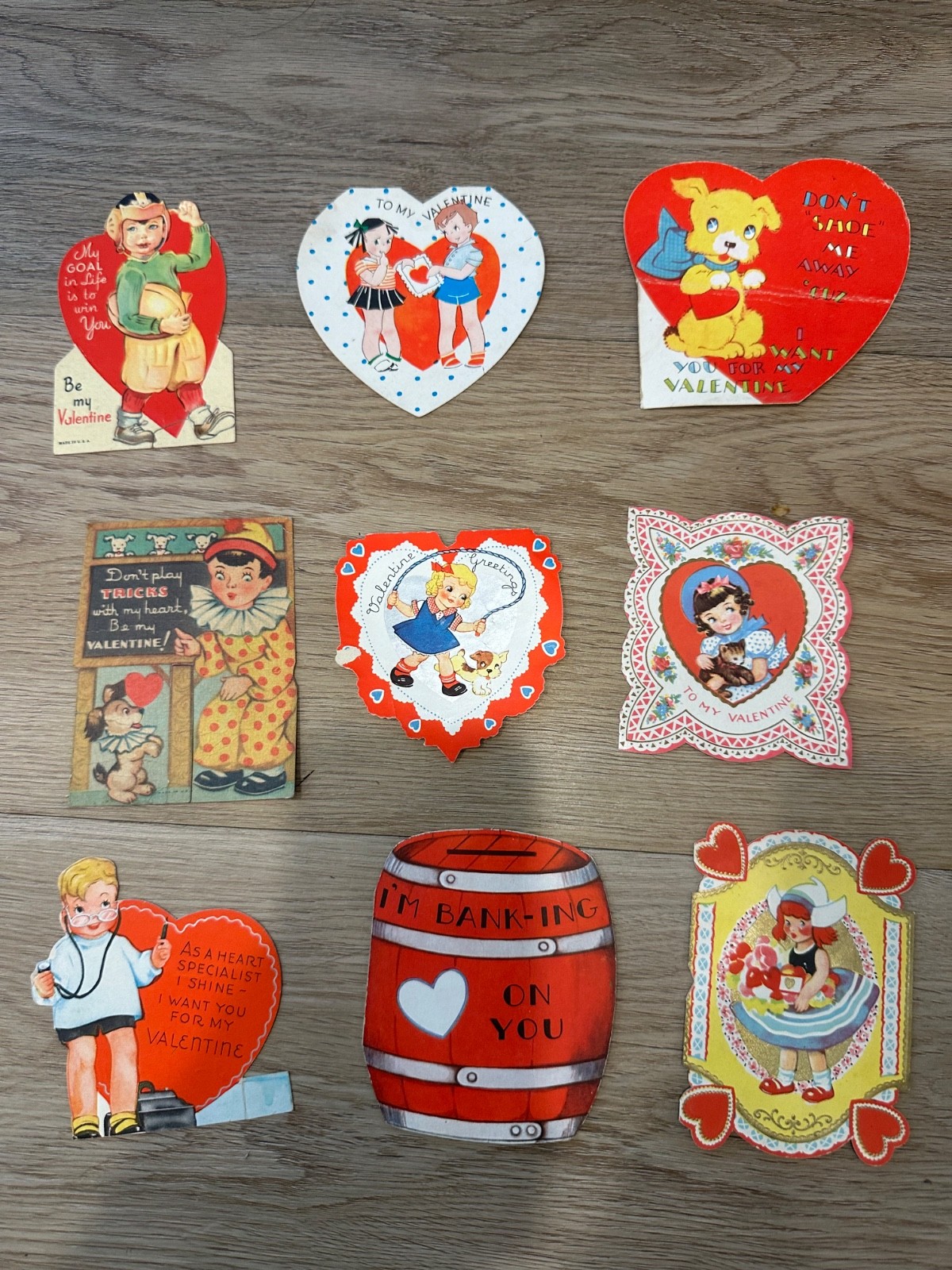 Vintage Valentine Day Cards 1940s  Signed Lot of 9 Little Girls Love Hearts 