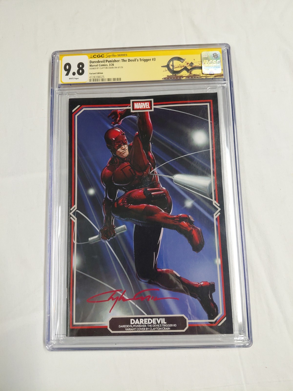 Daredevil/Punisher The Devil's Trigger #3 CGC 9.8 SS Clayton Crain Signed Red Si