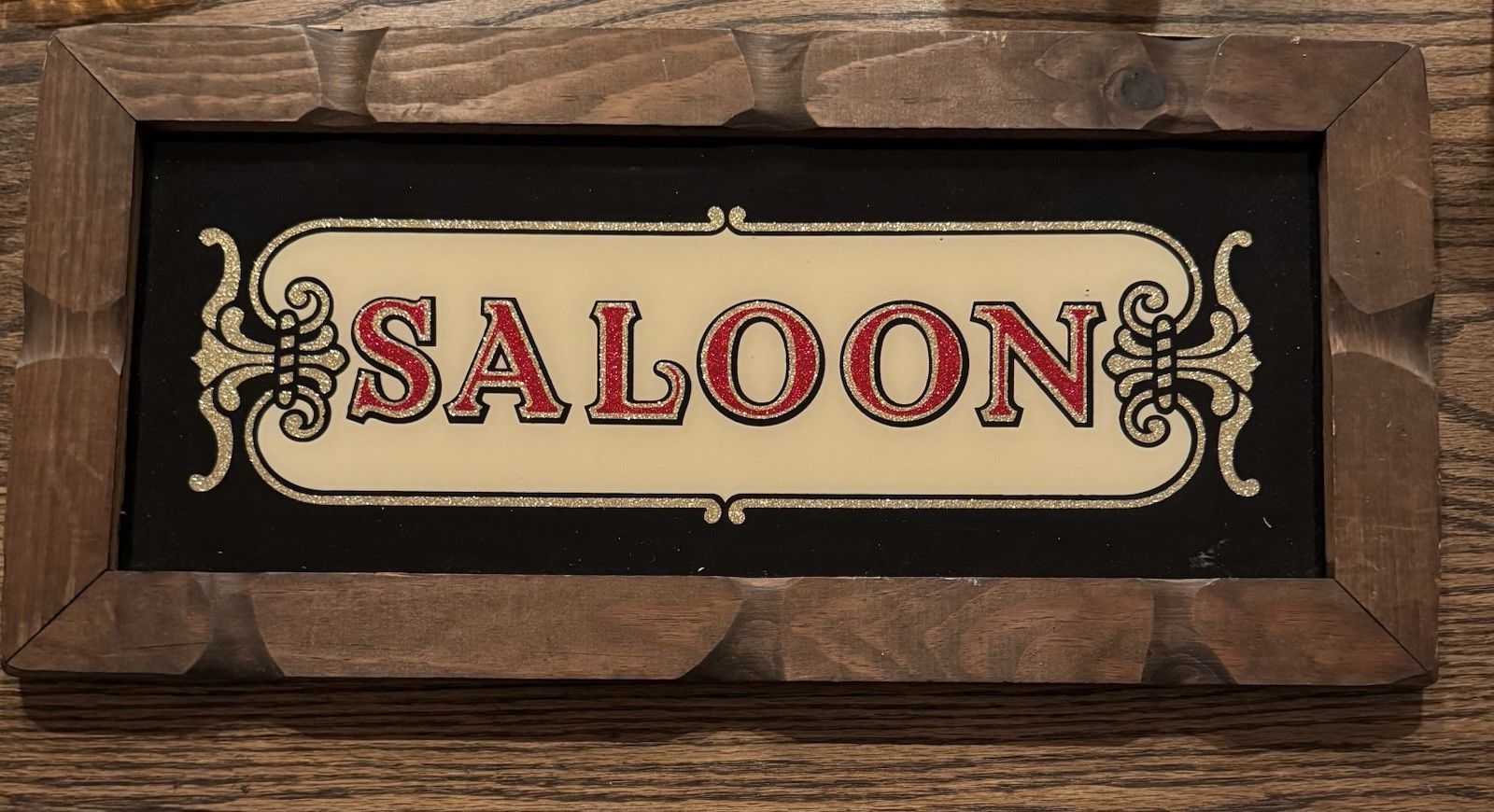 Vtg Faux Stained Glass Saloon Sign Wood Framed Reverse Painted Bar Pub Decor 23