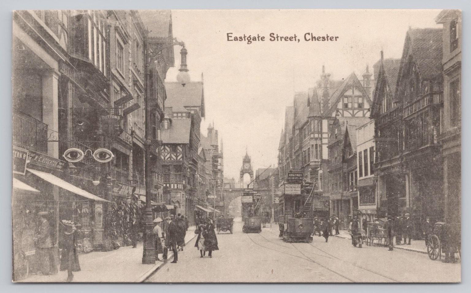 Vintage Eastgate Street Chester UK Black & White Postcard R.B. Ltd