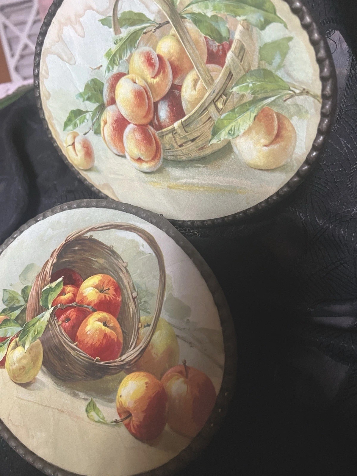 Vintage Pair Of Victorian Oval Flue Covers Made In Germany Fruit Design