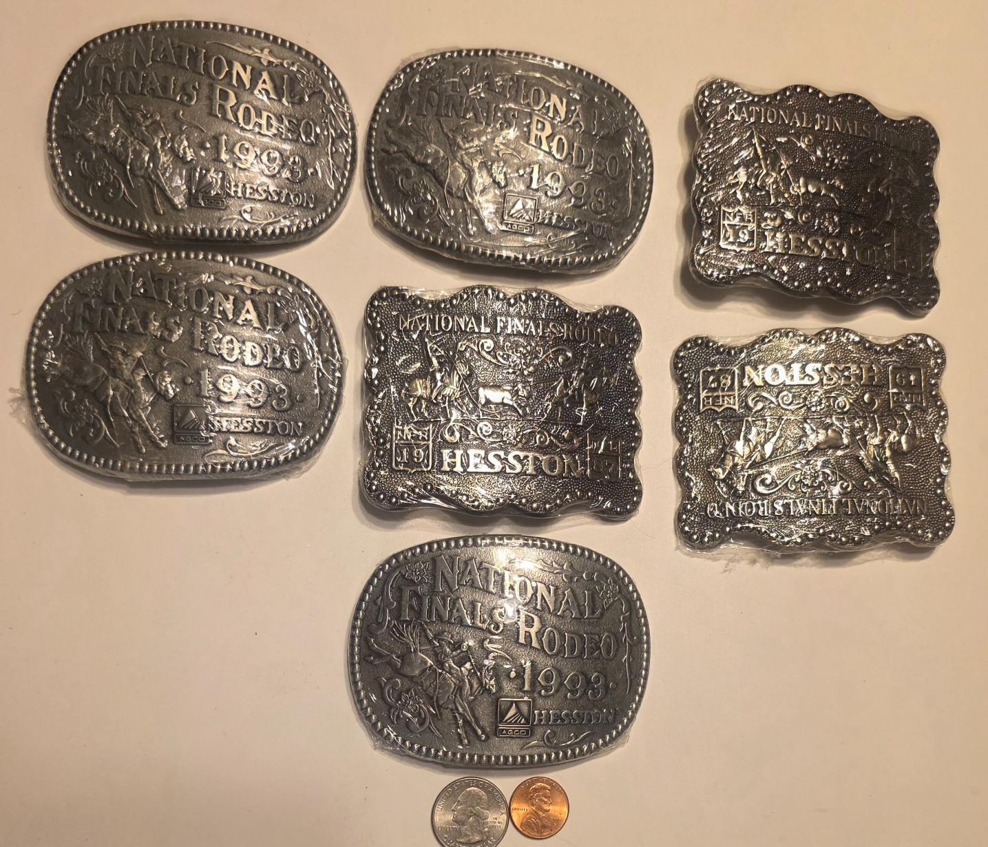 7 Vintage 1993 Hesston National Finals Rodeo Belt Buckles Sealed Wholesale Lot