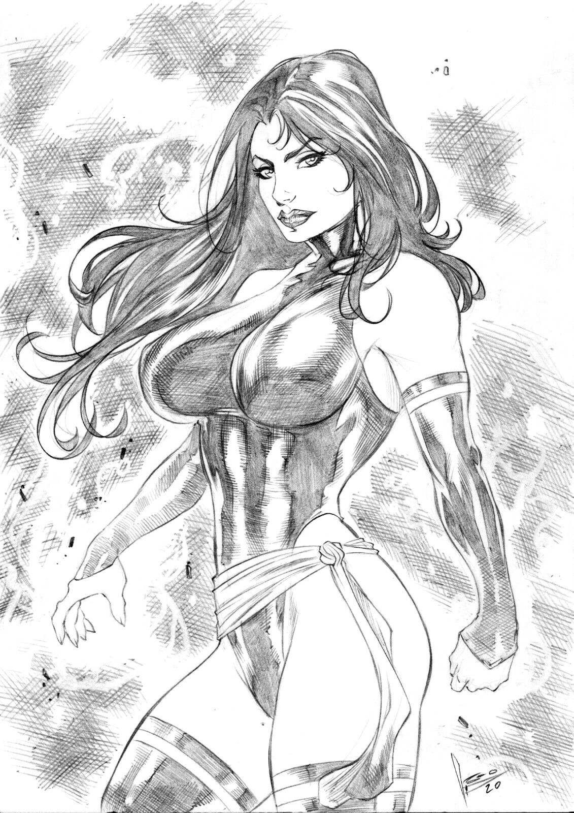 PSYLOCKE 8X12 ORIGINAL ART DRAWING PINUP PAGE SKETCH X-MEN BETSY MARVEL COMICS