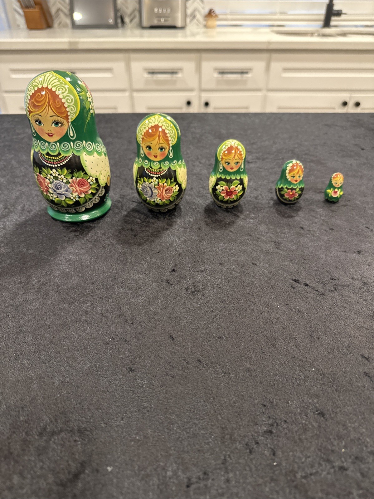 Vintage Russian Matruska Wooden Nesting Dolls  Set Of 5 Hand Painted June 2006