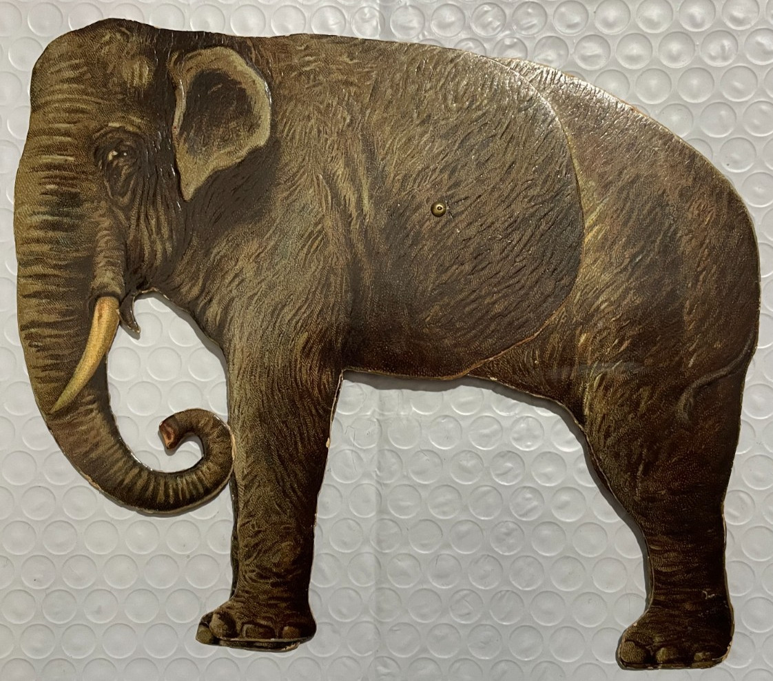 Wonderful Antique Edwardian Tuck Mechanical Animal Die Cut Embossed Elephant HTF
