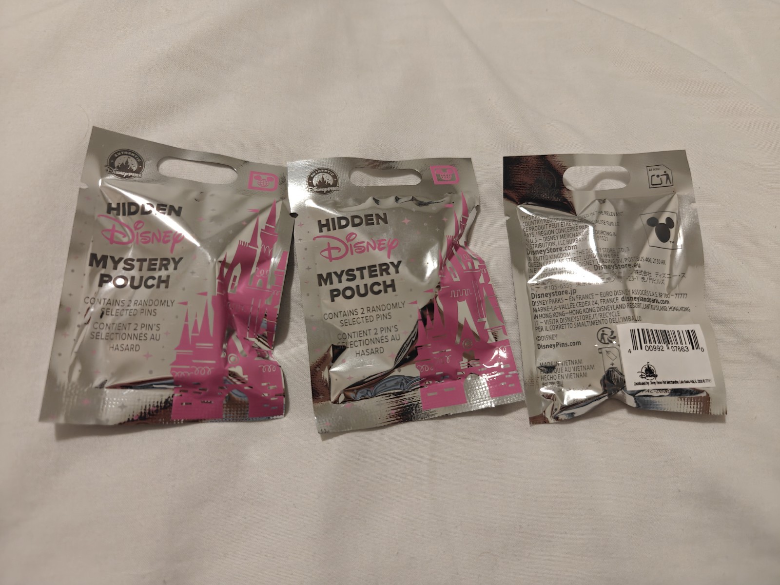 Lot of 3 Disney Parks 2025 Hidden Disney Mystery Pouch Wave B Pink Castle NEW