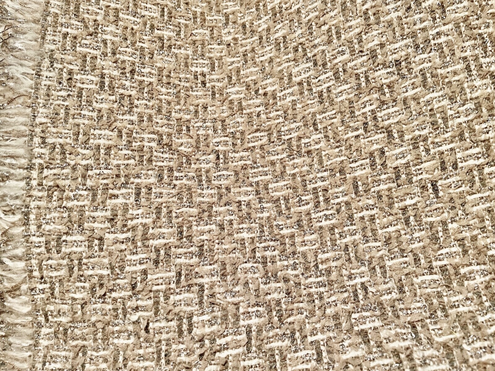 HOLLY HUNT Woven Boucle natural grey warm white metallic thread texture 3+ yards
