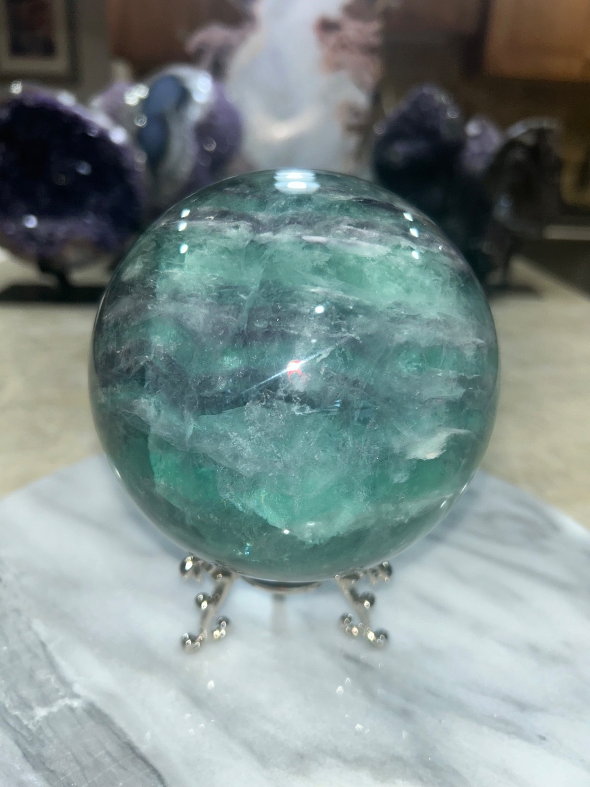 Rainbow Fluorite sphere with stand x- large 4.5”