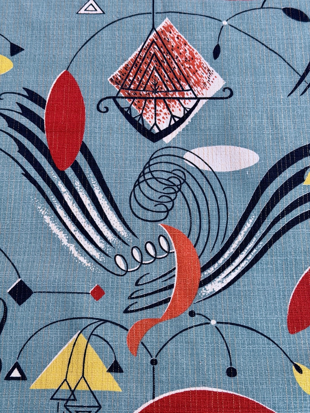 1950’s Phoenix of ATOMIC Kineticism Lurex Mid Century Barkcloth Vintage Fabric