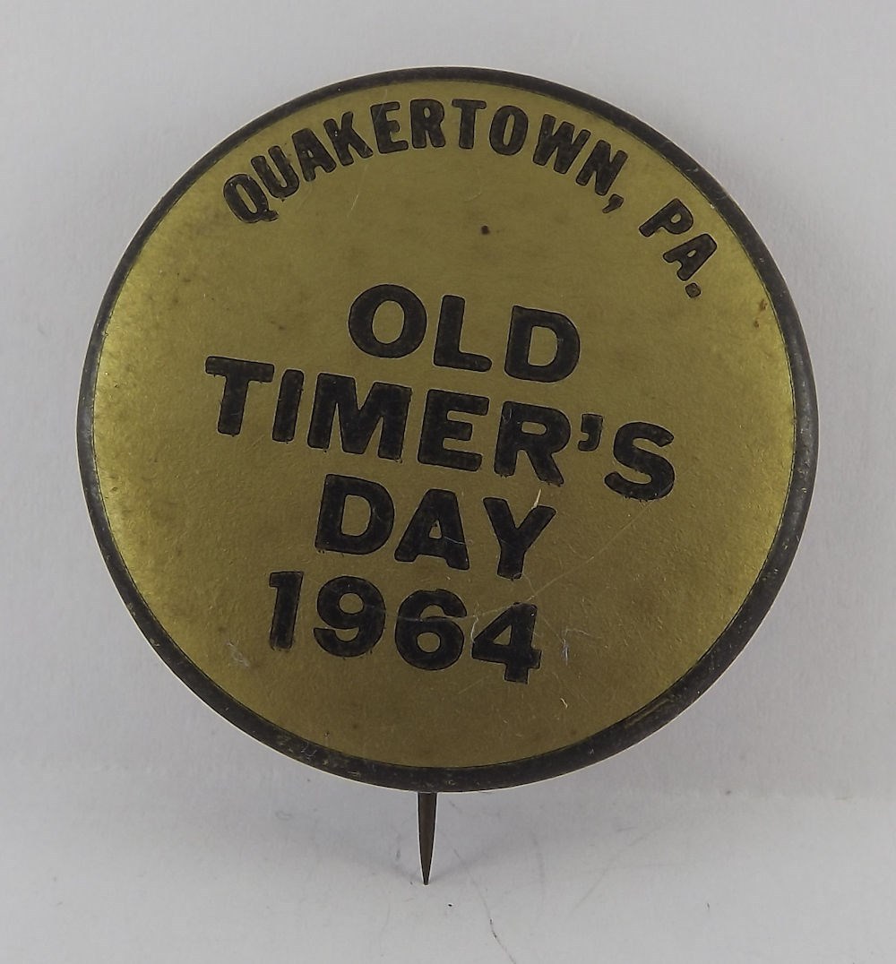 Vintage Old Timers Day 1964 Quakertown Pennsylvania Pin Button Jaycees