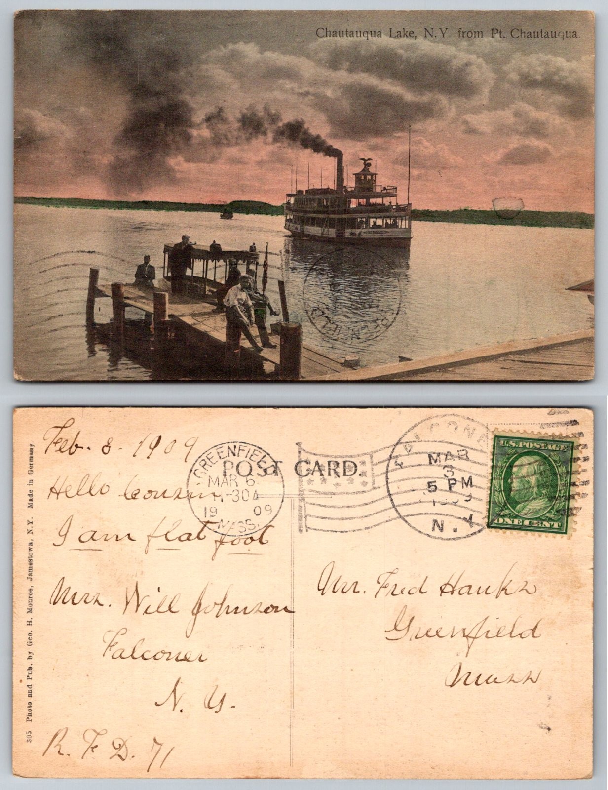 Chautauqua Lake New York Steamboat Dock Pier People from Pt Chautauqua Postcard