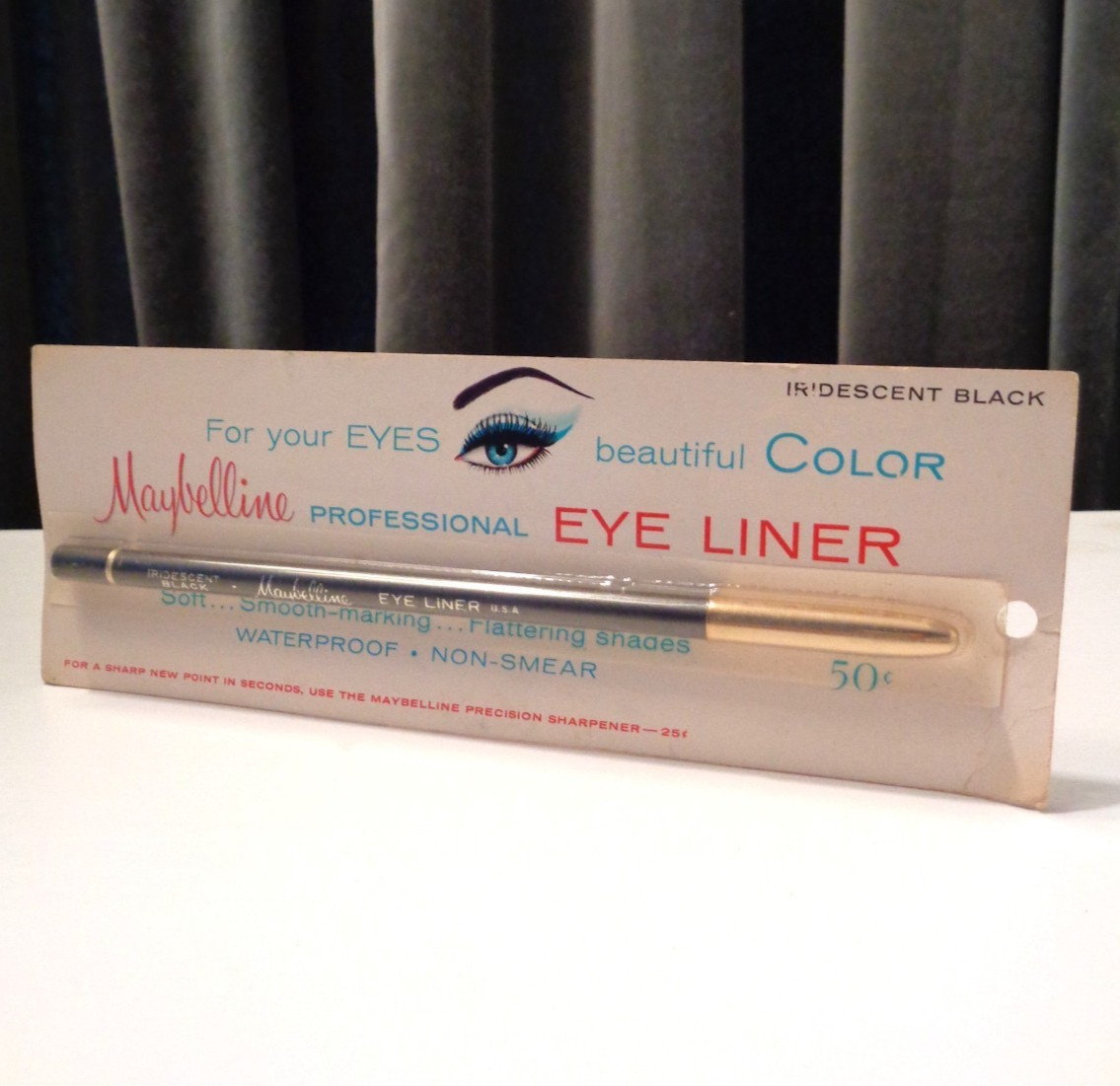 VINTAGE NOS 1970's MAYBELLINE WATERPROOF EYE LINER PENCIL IN IRIDESCENT BLACK