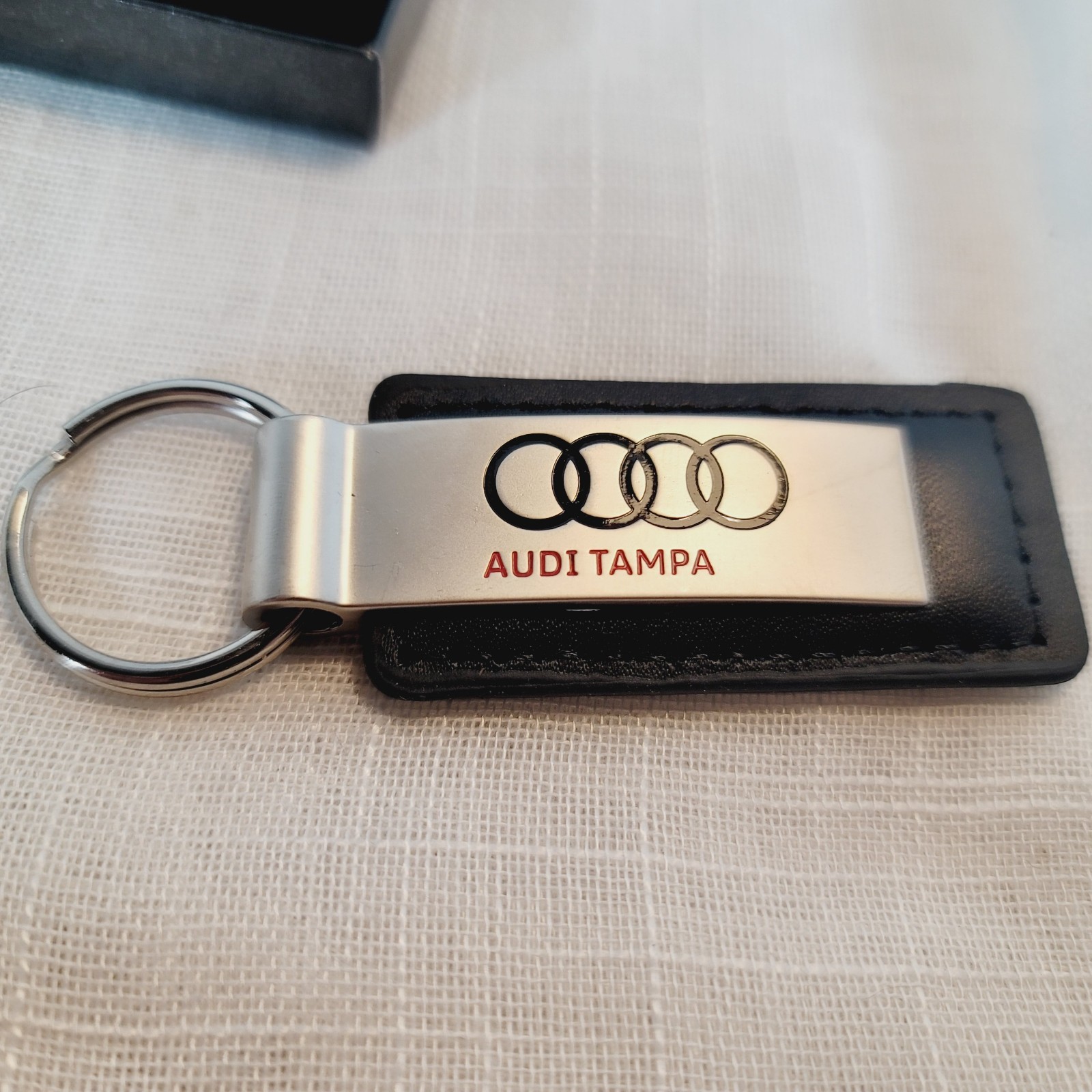 Audi Tampa Florida Metal & Leather Keychain New In Box Dealership Key chain
