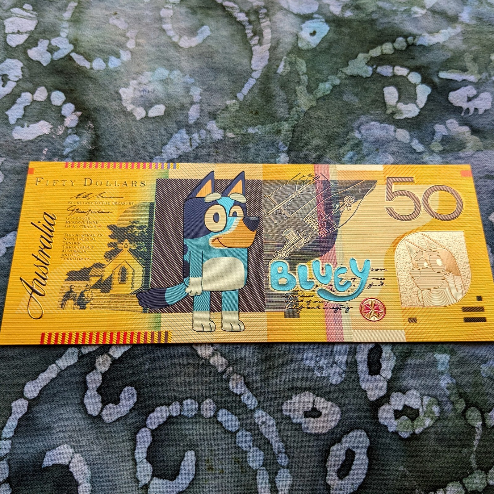 24k Gold Foil Plated Bluey Animation TV Series Collectible Banknote. Mint
