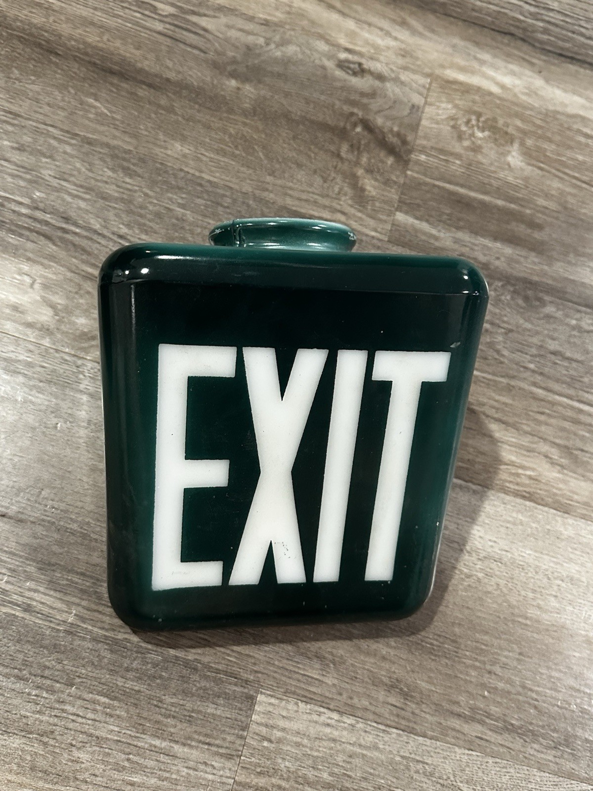 Vintage Glass Triangle Double Sided Exit Sign RARE Green Design