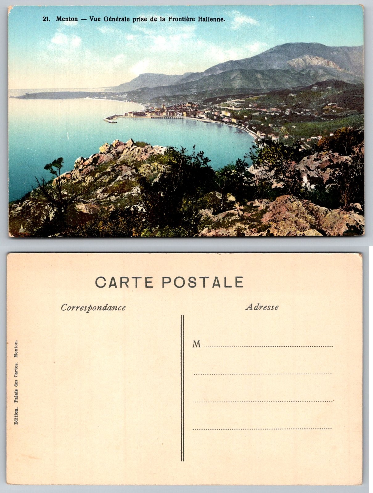 Menton France General View Italian Border Palais des Cartes Postcard