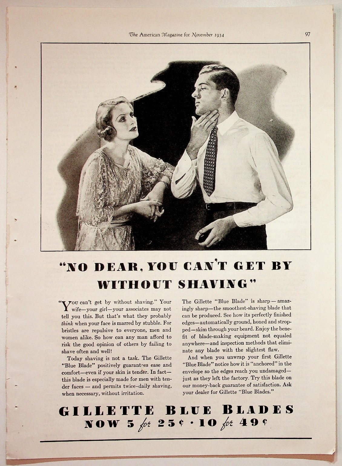 Gillette Blue Blades Vintage Print Advertisement 1934 Black White