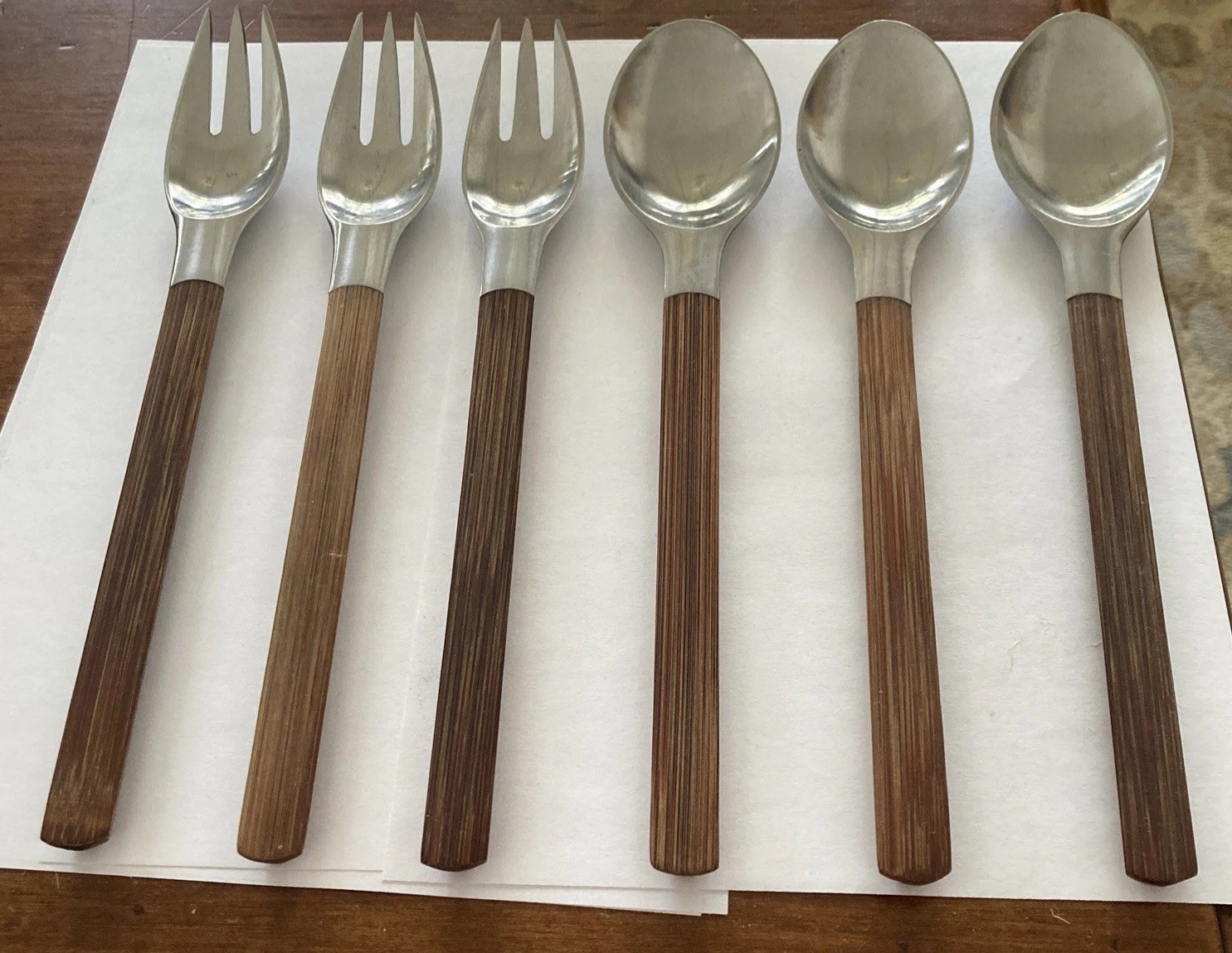 Set of SIX Rare Dansk Toke Bamboo Handles 3 Dinner Forks/3 Dinner Spoons Denmark