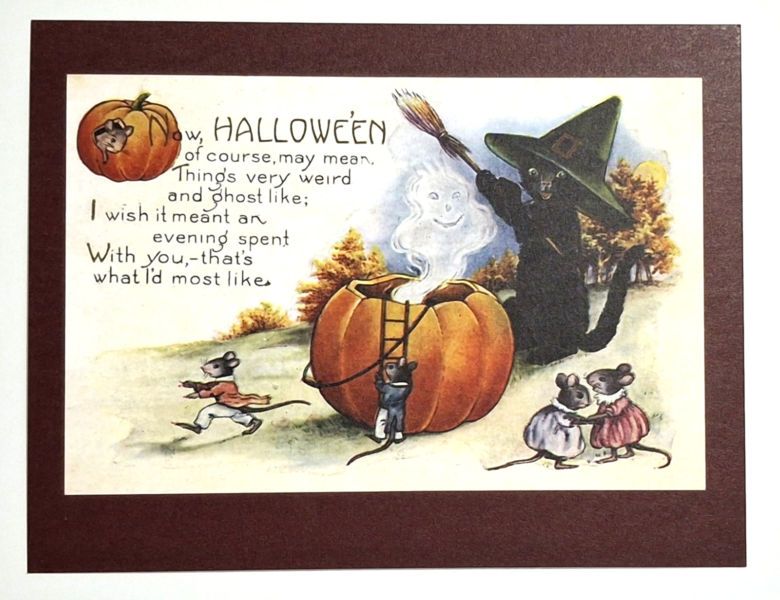 *HALLOWEEN* Vintage Reproduced Image Postcard: Black Cat, Mice, Poem
