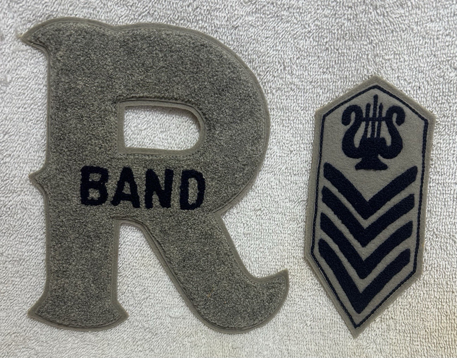 2 Vtg. Chenille Band Letterman Patches “R” F.J. Reitz High School Evansville IN