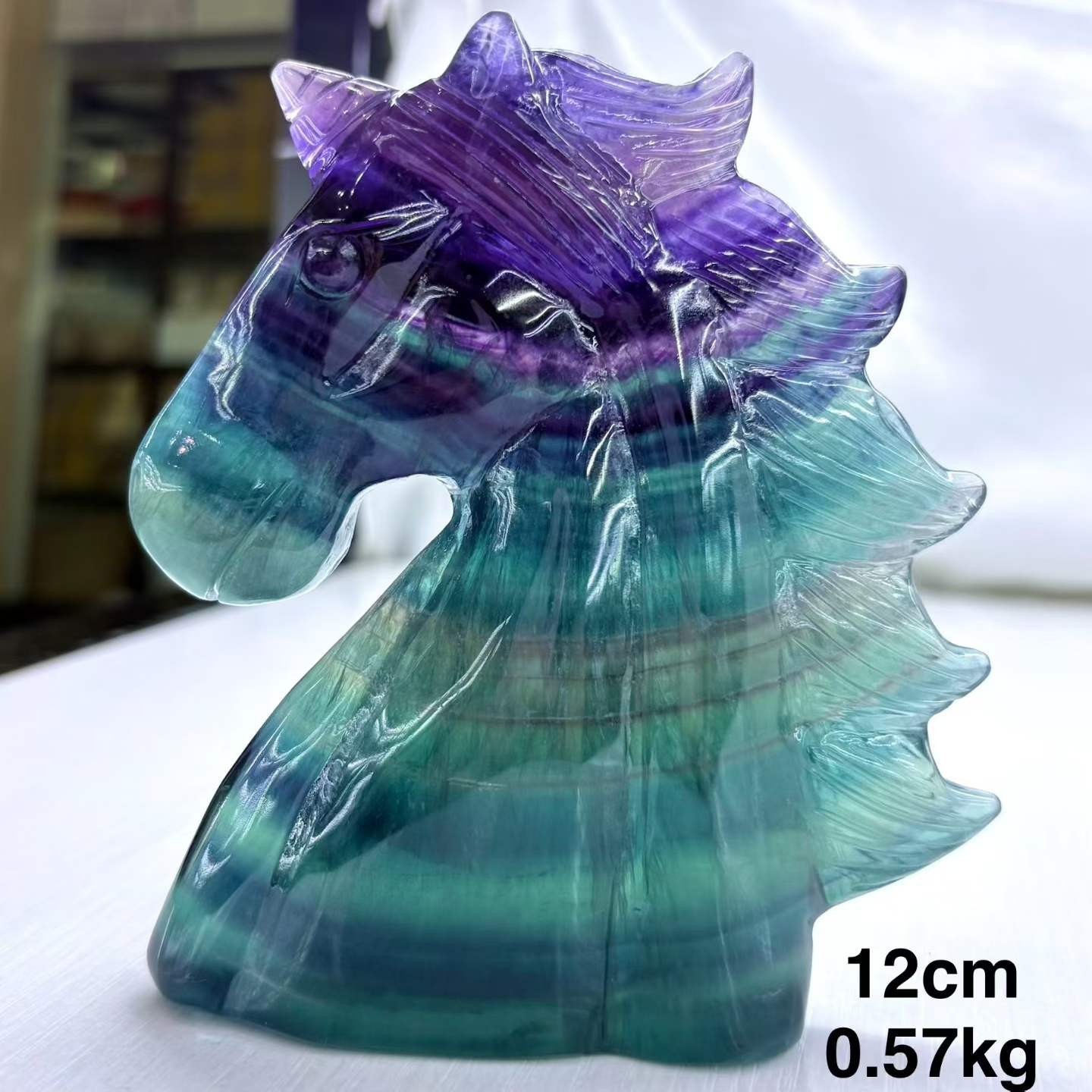 570g Natural Fluorite Quartz Hand Carved Unicorn Skull Crystal Reiki Decor