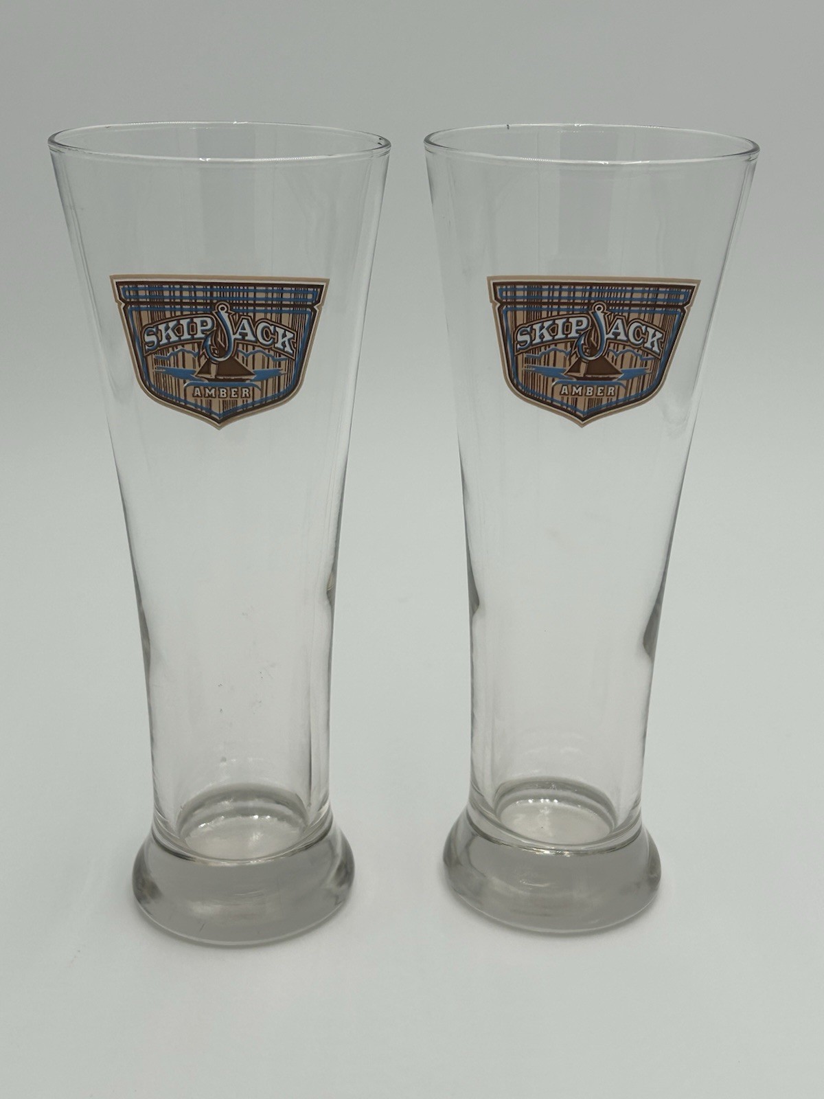 2 Skip Jack SkipJack Amber Ale Tall Pilsner Beer Glasses 8.5” WWW