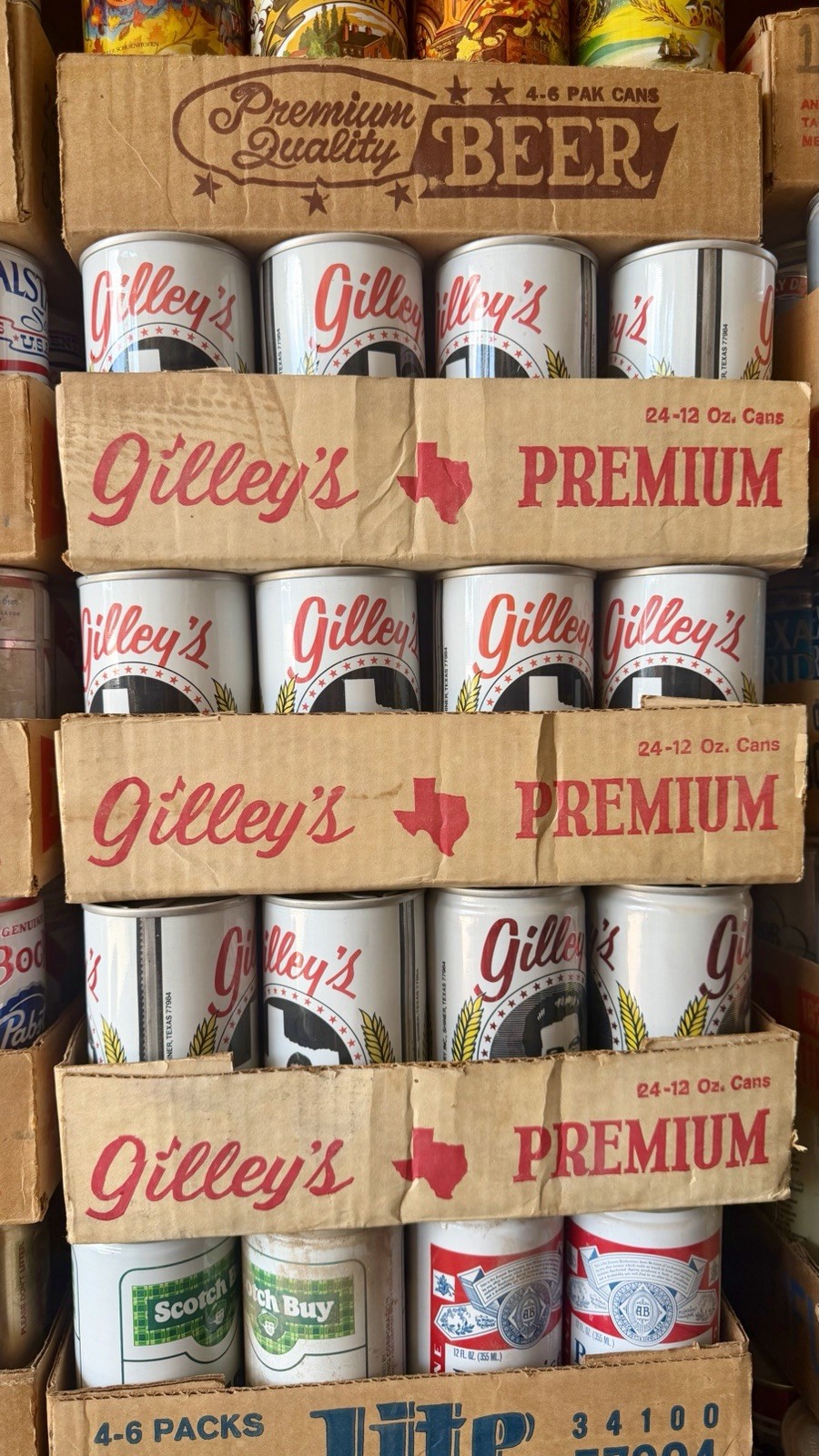72 Vintage Gilley’s Beer Cans 12 oz Collectible Lot Texas Western Memorabilia